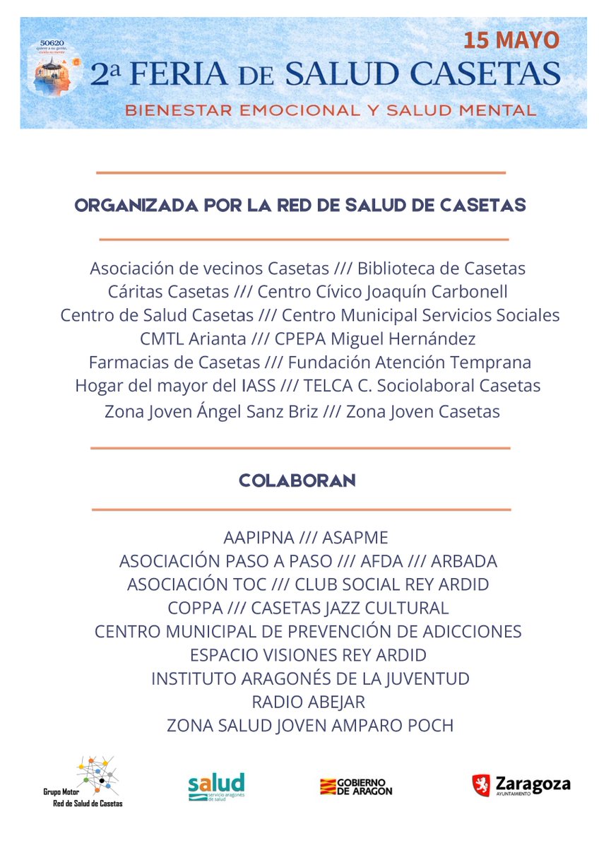 toczaragoza's tweet photo. Este próximo viernes 15 de mayo estaremos presentes en la 2ª Feria de Salud Casetas @salud_aragon @zaragoza_es https://t.co/K2Ew9LPsJu