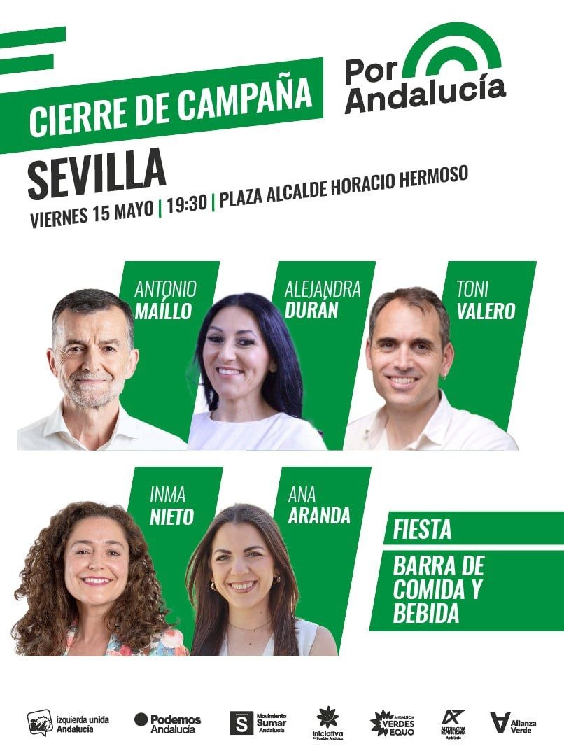 iusevillaciudad's tweet photo. Después de estas semanas dejándonos la piel en cada barrio, en cada calle, llega el gran cierre de campaña de @PorAndaluciaOrg 

Con fuerza, ilusión y ganas de cambiar Andalucía de verdad

📍 Plaza Alcalde Horacio Hermoso
🗓 Viernes 15 mayo
⏰ 19,30
Nos vemos haciendo historia ✊ https://t.co/PruIBoNbey
