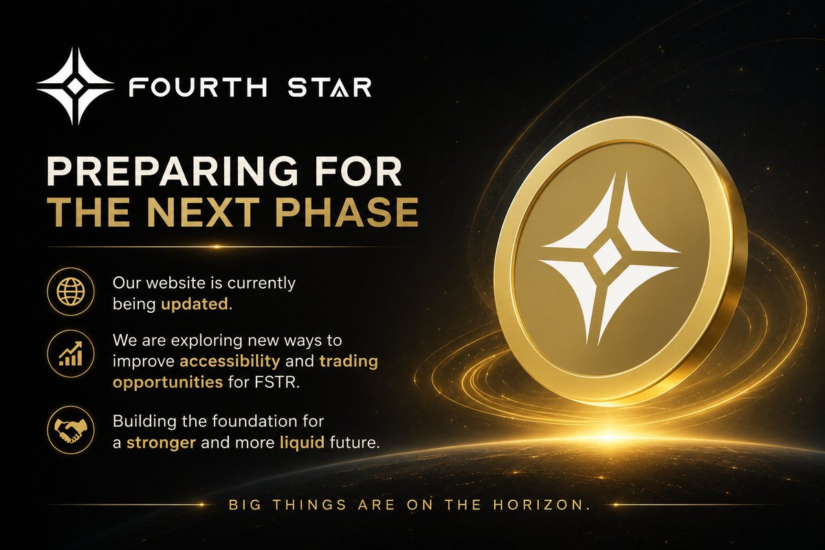 FourthStarPromo's tweet photo. After a period of working behind the scenes, Fourth Star is preparing for the next phase.

Our website is currently being updated and we are exploring new ways to improve accessibility and trading opportunities for FSTR.

Big things are coming for Fourth Star. 🚀

#FourthStar #FSTR #Polygon #PolygonEcosystem #Web3 #Metaverse #Crypto #Blockchain #Gaming #VR #DigitalAssets #Liquidity #Trading #NextPhase #FutureOfGaming #Innovation #VirtualWorld #NFT #ImmersiveExperience #GameFi