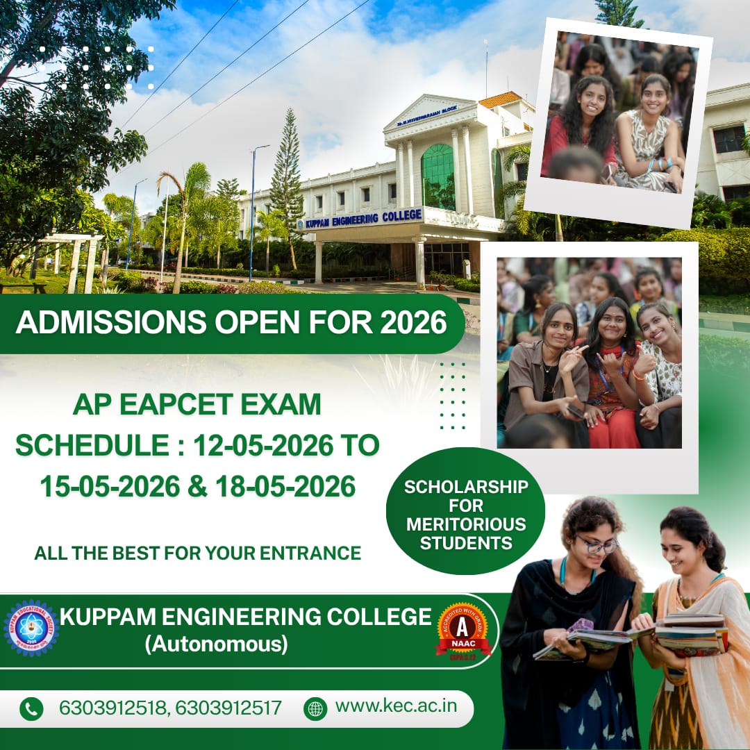 KuppamC's tweet photo. Dear Candidate APEAPCET entrance exam is scheduled from 12-05-2026 to 15-05-2026 &amp; 18-05-2026, All the best for your entrance exam, contact 6303912518,06303912517 for any queries and admissions
@bcneducation @DrSunilRajN @nsagarraj https://t.co/ajMvARseZi