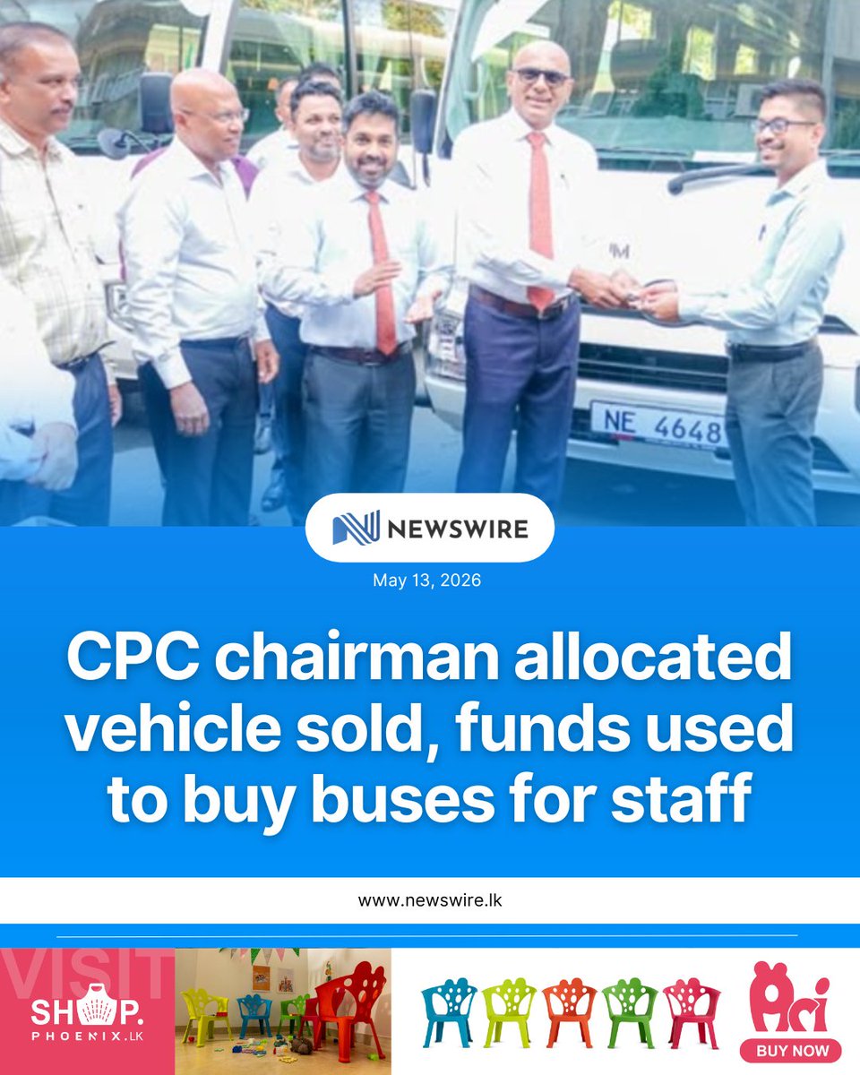 NewsWireLK's tweet photo. The luxury BMW car allocated to the Chairman of the Ceylon Petroleum Corporation (CPC) has been sold for Rs. 30 million, with the proceeds used to purchase two buses to provide transport facilities for employees at the Kolonnawa and Muthurajawela premises.

According to the Dinamina newspaper, current Chairman D.J. Rajakaruna had decided against using the vehicle, citing its high maintenance costs and heavy fuel consumption.

Instead, the car was sold under the new administration, and the funds were redirected to improve staff welfare.

Two buses, one valued at Rs. 19 million, were handed over to employees earlier this week under the leadership of Chairman D.J. Rajakaruna. (Newswire)
