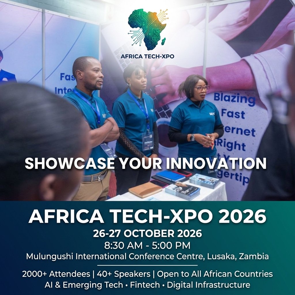 africatechxpo's tweet photo. Branded exhibition booths for Africa Tech-Xpo 2026 are now available at ZMW 11,000 for a 3x3m shell scheme booth.

Each booth includes:

- Branded shell booth
- Table and 2 chairs
- Social media coverage 

This October in Lusaka, Africa Tech-Xpo will bring together innovators, corporates, startups, policymakers, investors, and technology leaders from across the continent.

Reserve your space now at:
info@africatechxpo.com

Book now and pay by 30th August 2026.

Participation brochure:
https://t.co/5YDbYBEPXy

Exhibition floor plan:
https://t.co/JtiGJYCoPM

Tickets:
https://t.co/nSG9cGDI3C

#AfricaTechXpo26