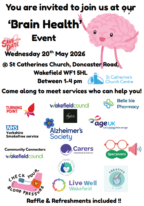 healthywakey's tweet photo. ‘Brain Health Event’ next Wednesday 20 May at St Catherine's Church.
Kayleigh, from St Catherine's, Cherie Miller from Trinity Healthcare and Joanne Currie from Alzheimer’s Society are holding a ‘Brain Health Event’ as part of Dementia Awareness Week. All welcome! https://t.co/dntogMBqMG