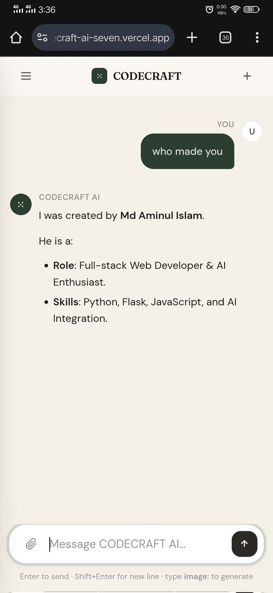 iftia5061's tweet photo. Excited to announce the launch of my latest project: CODECRAFT AI! 🚀
As a Full-stack Web Developer,&amp; App developer !

#AI #WebDevelopment #FullStack #ArtificialIntelligence #CodeCraftAI #Innovation #SoftwareEngineering #CustomAI #TechSolutions https://t.co/v3aAYzdLu2