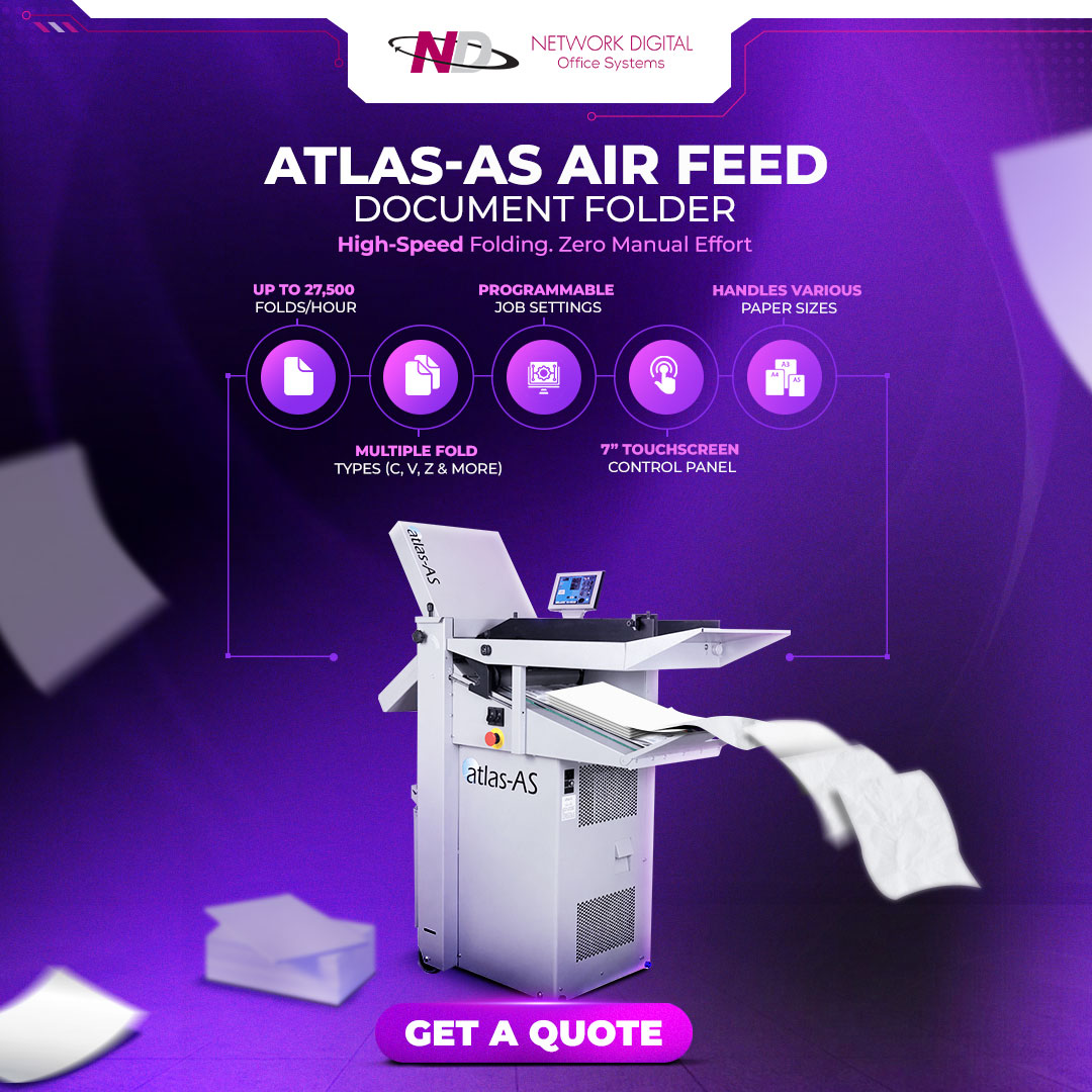 NetworkDig's tweet photo. Atlas-AS Air Feed Document Folder automates high-volume folding at up to 27,500 sheets/hour with precision and consistency.
Faster work. Fewer errors. Better output.
π https://t.co/y2MA4LpW7B | π (973) 882-3000
#OfficeAutomation #MailroomEfficiency #NetworkDigital https://t.co/Q59nncE6Oz