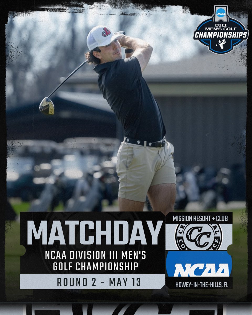 CentennialConf's tweet photo. MGOLF | NCAA ROUND 2

Championship action continues! @GoDiplomats &amp; @DsonRedDevils’ McMahon-Shea are back on the course for the 2026 @NCAADIII Men’s Golf Championships.

⛳️ Mission Resort + Club
⏰ 7:30 am Rd1, 1:45 pm Rd2
📊 https://t.co/aJ0R60NcES

#CentConf #CCmgolf #d3golf https://t.co/DDwxftb9xH
