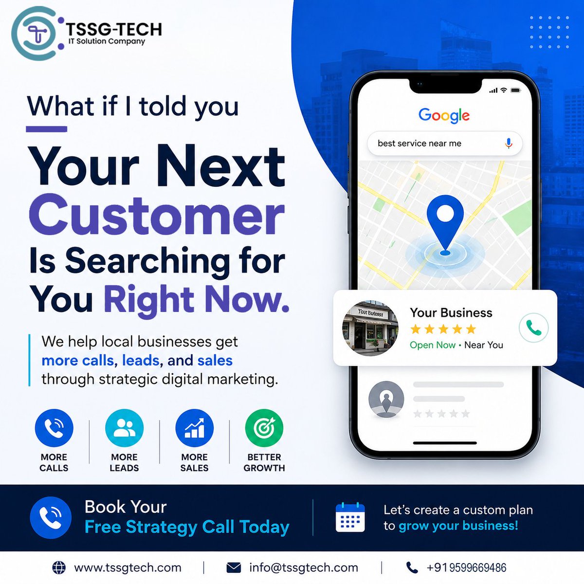 Tssgtech's tweet photo. Your next customer is searching online RIGHT NOW 🔍

Get more calls, leads &amp; sales with smart digital marketing from TSSG-TECH 🚀

📞 Book your FREE strategy call today!
🌐 https://t.co/fpQCyMpEon

#DigitalMarketing #SEO #SocialMediaMarketing #LeadGeneration #BusinessGrowth https://t.co/Ev3LKOKvBv