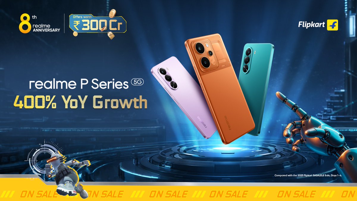 realmeIndia's tweet photo. 400% growth. From rising fast to ruling the charts. 🔥
The #realmePSeries is taking over the segment.
#300CrRealOffers
Buy now
https://t.co/nw5I4DVuF7
https://t.co/9rxSKOlo0y https://t.co/K6dUGKkPFj