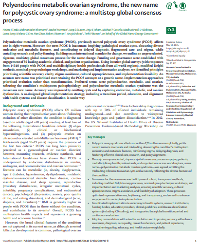 rksanti's tweet photo. 📚✨ ¿Adiós al “Síndrome de Ovario Poliquístico”? 🩺🧬
The Lancet publicó el 12 de mayo de 2026 “Polyendocrine Metabolic Ovarian Syndrome, the new name for Polycystic Ovary Syndrome”, donde expertos internacionales proponen cambiar oficialmente el nombre del SOP/PCOS a PMOS (Síndrome Poliendocrino Metabólico Ovárico) 
🔬💊.¿La razón? El término “ovario poliquístico” es impreciso y limitado. Muchas pacientes NO tienen quistes reales y la enfermedad va mucho más allá del ovario: involucra resistencia a la insulina, alteraciones hormonales, obesidad, infertilidad y riesgo cardiovascular 💔🍩.
El cambio clave en el manejo: 🧠🤝Bajo esta nueva visión integral, el abordaje debe apoyarse obligatoriamente en Psiquiatría. El PMOS no solo afecta el metabolismo, sino que tiene un impacto profundo en la salud mental, manifestándose con altos índices de ansiedad y depresión. Un manejo integral debe cuidar tanto las hormonas como la mente para una recuperación real 🌈👩‍⚕️.
Este cambio, respaldado por un consenso mundial con más de 14,000 participantes, busca reducir el estigma y mejorar el diagnóstico temprano de una enfermedad que afecta a todo el cuerpo 🌍📈. ¡Estamos ante una transformación histórica en la medicina! 🚀✨
📲 Sígueme en Instagram y TikTok como: @Dr.soquendo 🩺📱 📥 Únete al grupo de Telegram para descargar el PDF completo y más artículos médicos actualizados: ♻️ https://t.co/Fx5gvZkP5r 📑🔥
