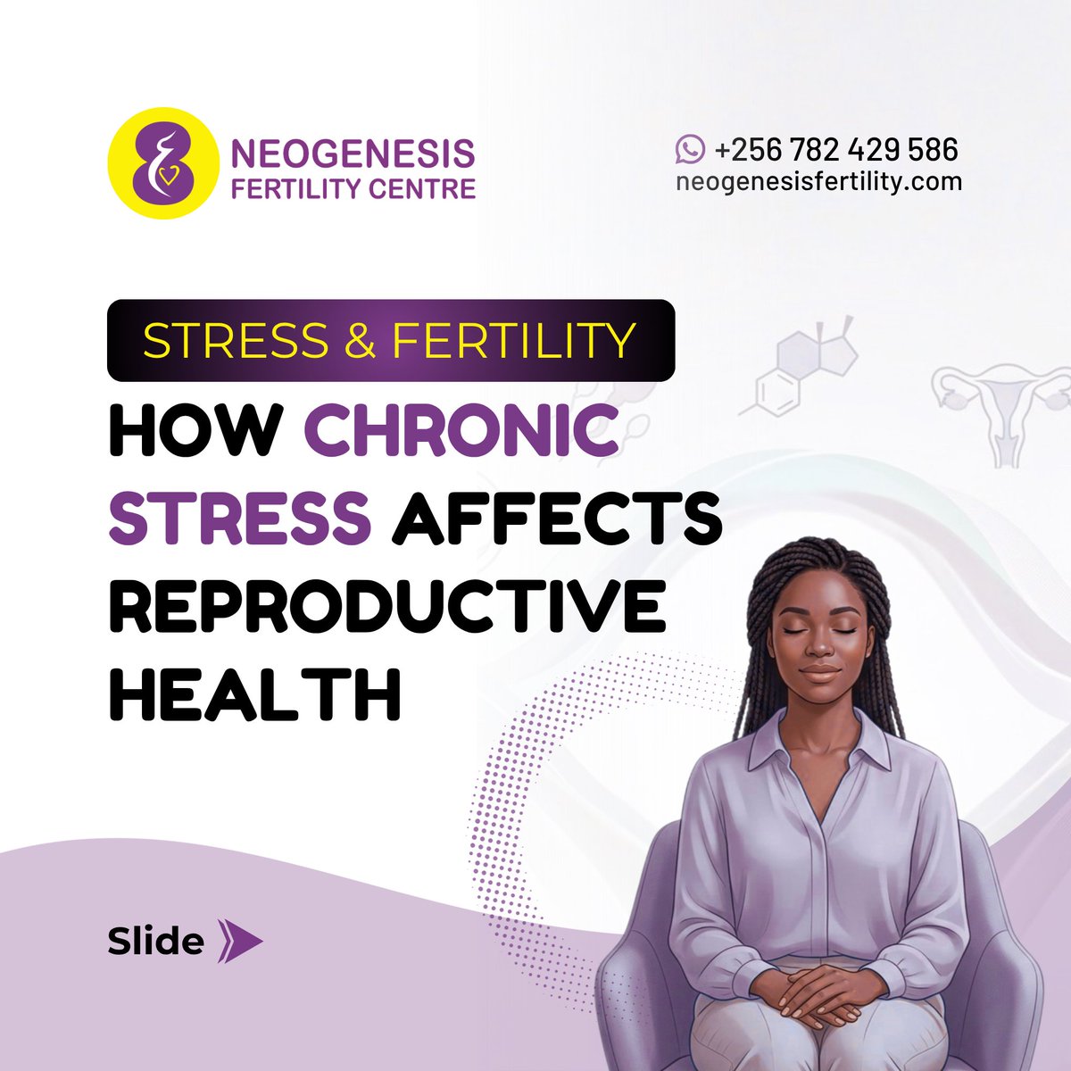 neogenfertility's tweet photo. Stress is not just emotional ,  it can affect #fertility too.

High cortisol levels may disrupt ovulation, sperm production, libido, and overall reproductive health.
You are not alone. Psychological support is part of fertility care. 💙
📞 0394 853 532
#MentalHealthAwareness #NEO https://t.co/OZauhPQ77e