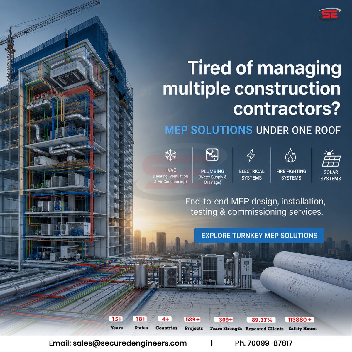 SecuredEnginee2's tweet photo. Too many contractors. Too many delays. Too much confusion.

Switch to a single partner for complete MEPF Turnkey Execution

✅ HVAC
✅ Electrical
✅ Plumbing
✅ Fire Fighting
✅ Solar Systems

Designed. Coordinated. Executed. Delivered.

📞 7009987817
📩sales@securedengineers.com https://t.co/zGQDyuKq2g