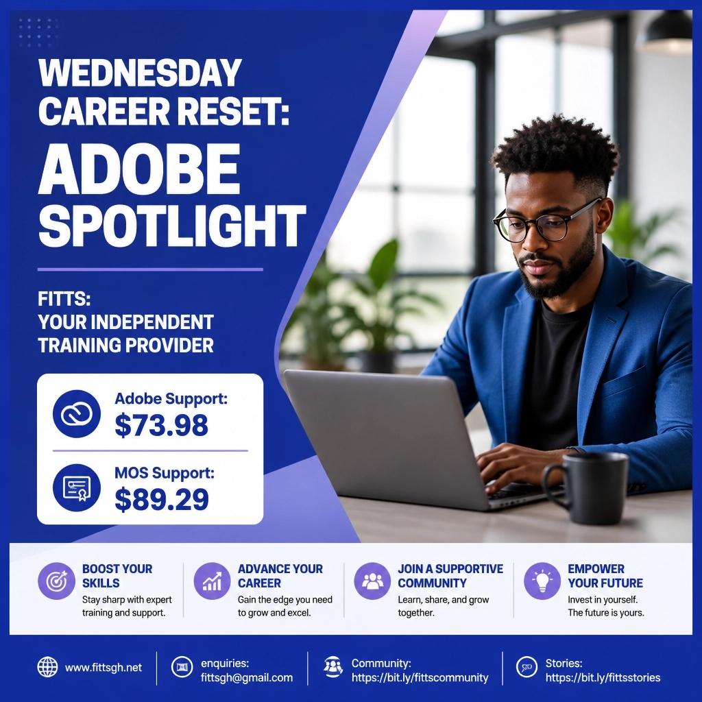 FITTSGH's tweet photo. 🚨 Is your portfolio globally verified? 🎨
Master Adobe at FITTS for badges that travel. 🚀
💰 Adobe Support: $73.98 | MOS: $89.29
🤝 Join: https://t.co/ty3ikJ6w2v
🌐 https://t.co/gtDr0eoMhb
(Not a CATC) 🛡️
#FITTSGH #AdobeCertified #CareerReset #GhanaTech #DesignPro https://t.co/o4ApIC2CXF