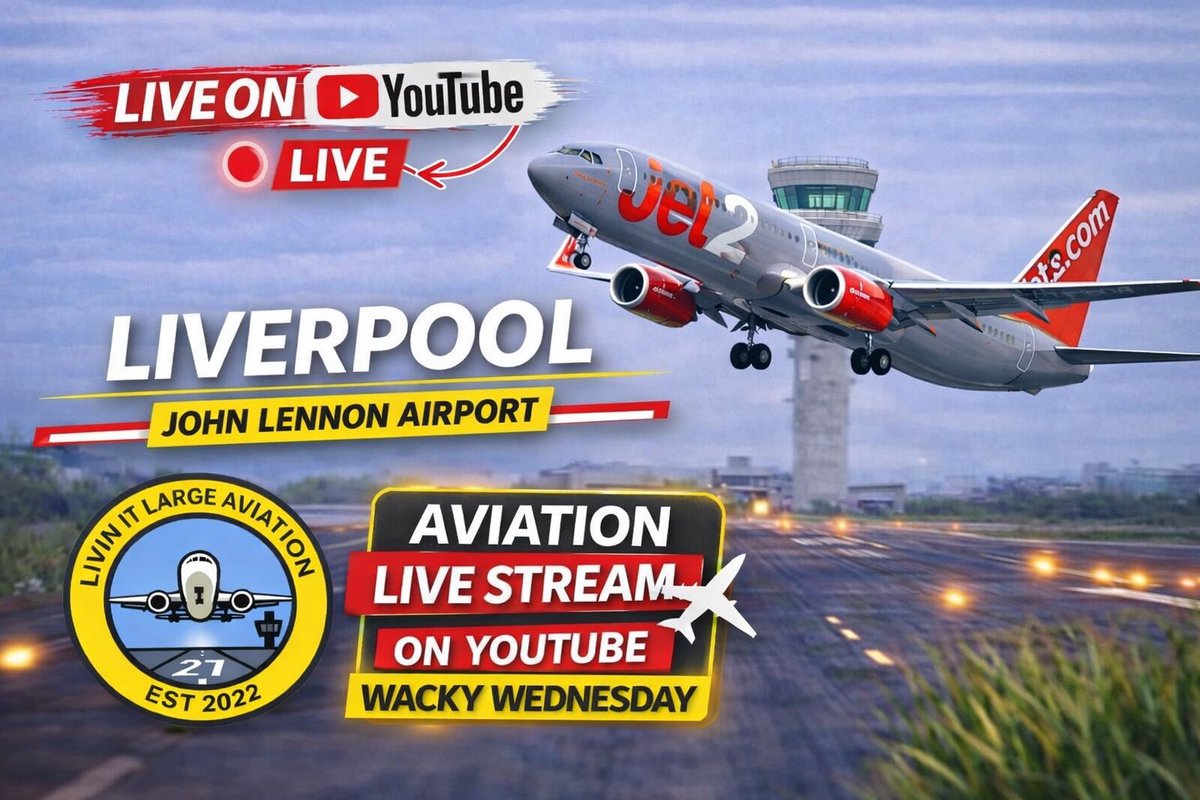 livinitlargee's tweet photo. Hey it’s wacky Wednesday time, and you know anything can happen. So make sure to join us live today from 3PM BST on YouTube at Liverpool John Lennon Airport.

Click on the link below ⬇️ to join us live 

https://t.co/taUKHhIwc0

#aviation #Liverpool #airport #aircraft #avgeek https://t.co/1720et9Eow