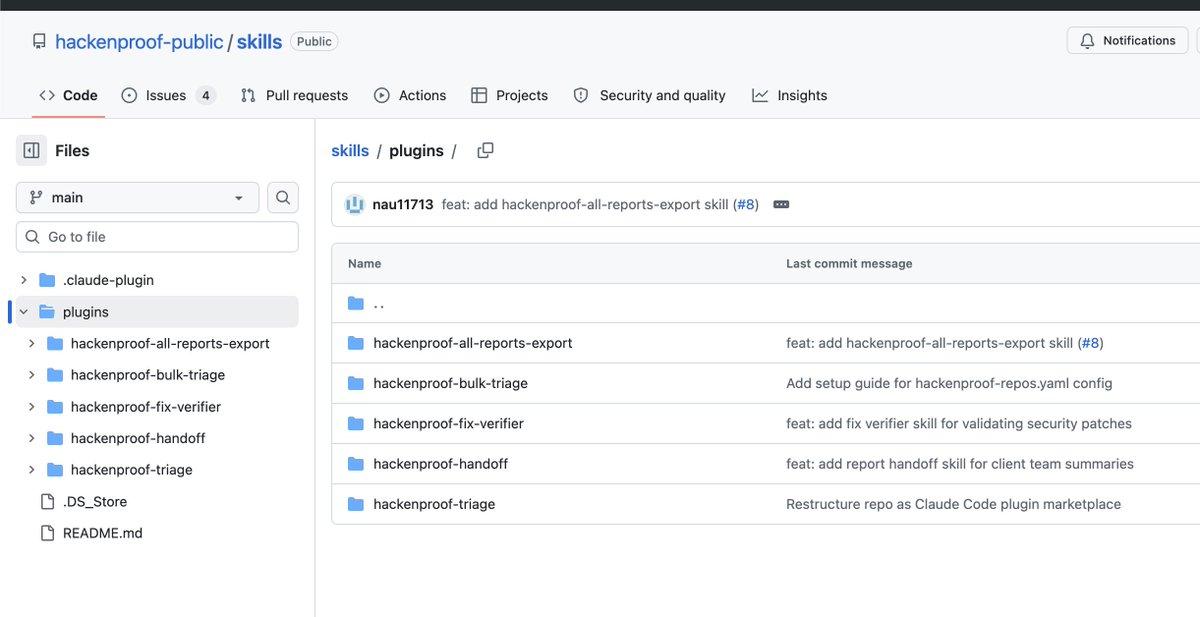DmytroMatviiv's tweet photo. Just made ✅ my first open-source contribution to HackenProof's triage toolkit.
I built a Claude Code skill that exports all bug bounty program's reports into a structured file — Markdown, JSON, or CSV — with a single command. And yes even if you have a few companies and several programs in each of them.
Can you export reports via the web UI? Sure. But if you're already managing programs through the CLI, why switch context just to pull a final report? Now
you don't have to.
Full report details, comments, severity, labels, attachments list — all structured and ready to share or archive.
Pick your format. Run the command. Done.