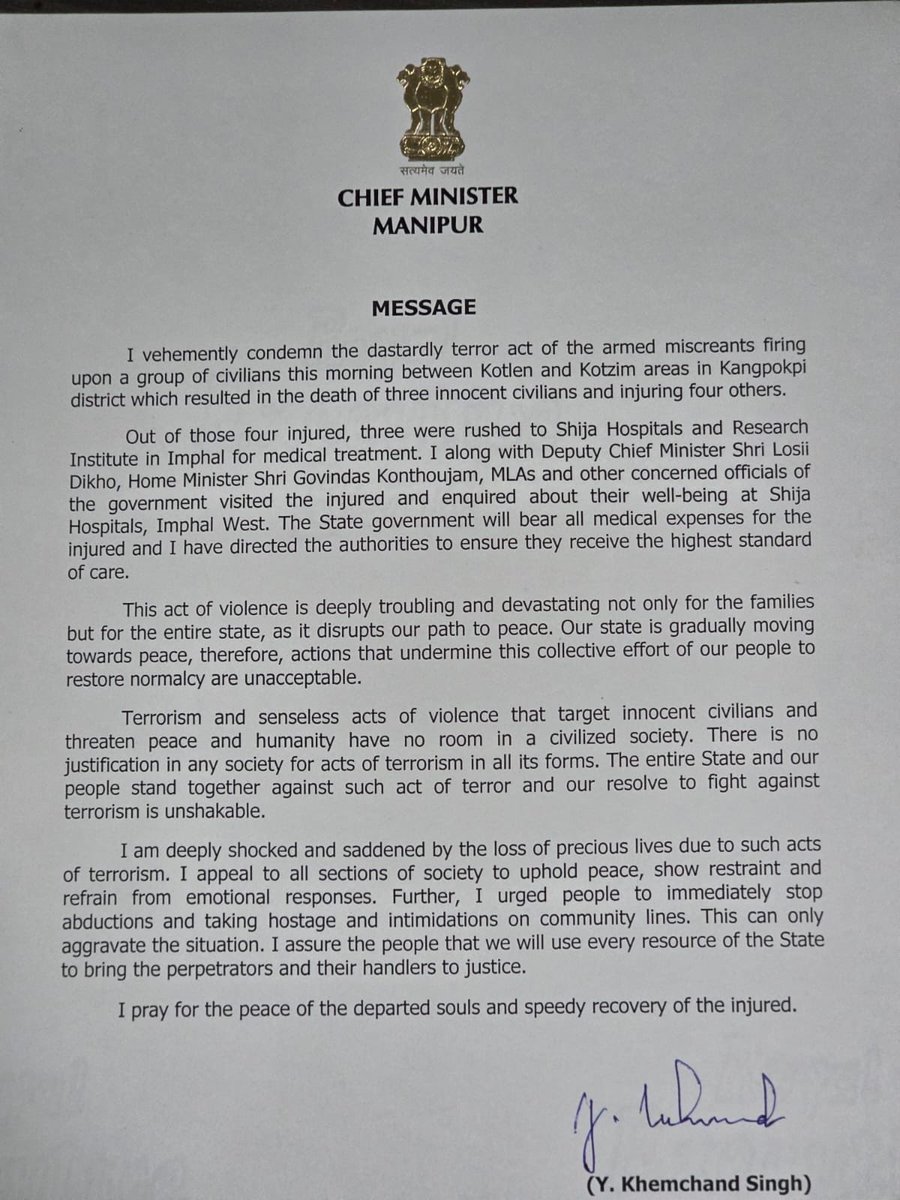 hoihnu's tweet photo. As the new CM of Manipur appeals for peace — may humanity prevail. This has to stop! And I quote the deputy CM “we may have nothing left to save.” https://t.co/f0tJn3tT6E