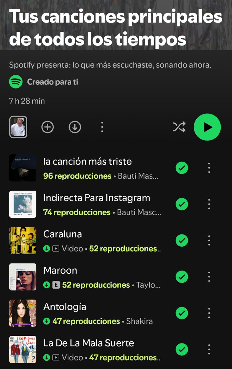 cleosversion_'s tweet photo. Las top 2 canciones que mas he escuchado en Spotify son de Bauti 💚 ¿y las de ustedes? https://t.co/dygxH8mfGr