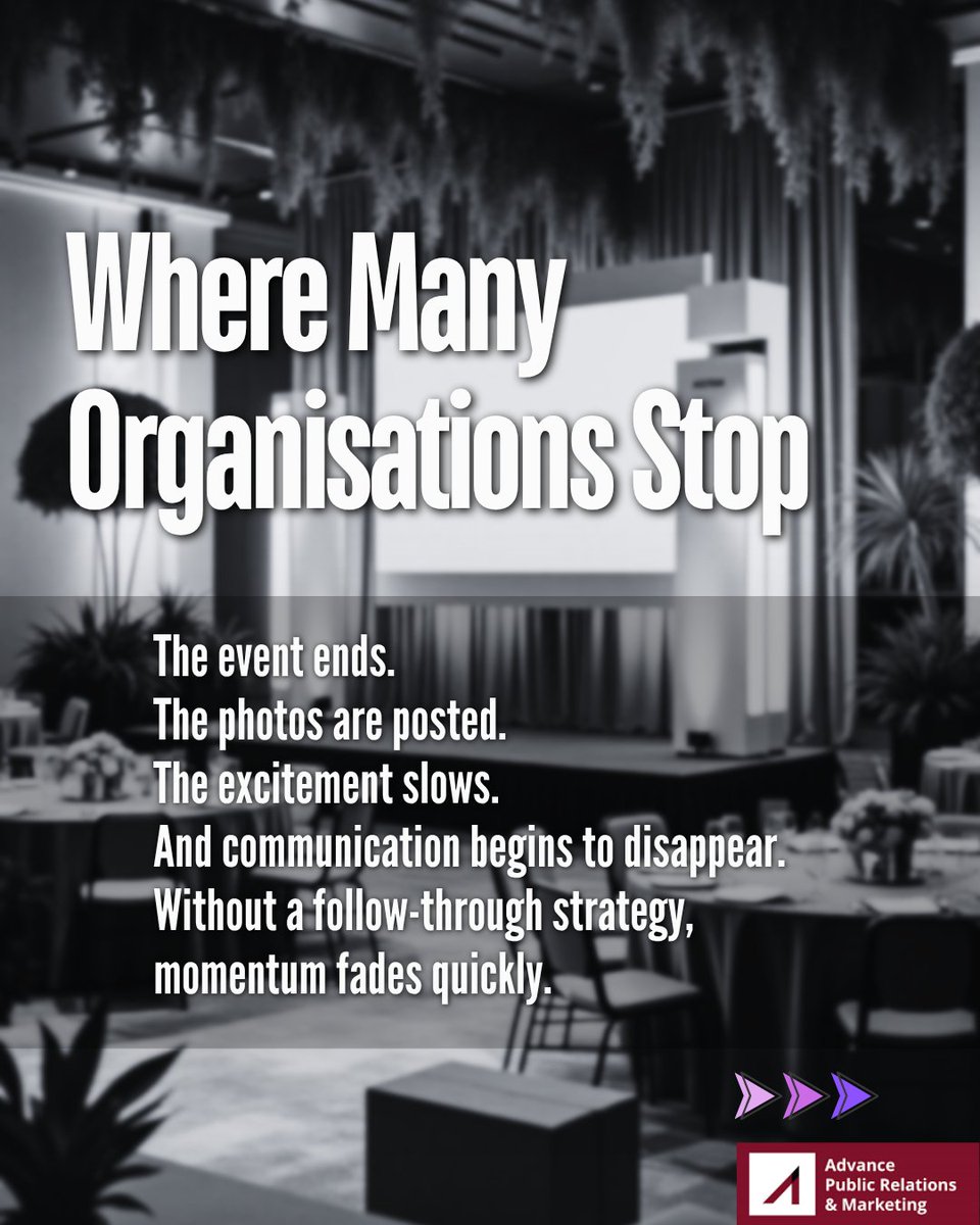 APRMKenya's tweet photo. Many organisations invest heavily in the launch.

Few invest enough in what comes after.

Because in communications, momentum matters — but consistency sustains relevance.

#PRKenya #CorporateCommunications #MarketingKenya https://t.co/FfRBPfE4hi