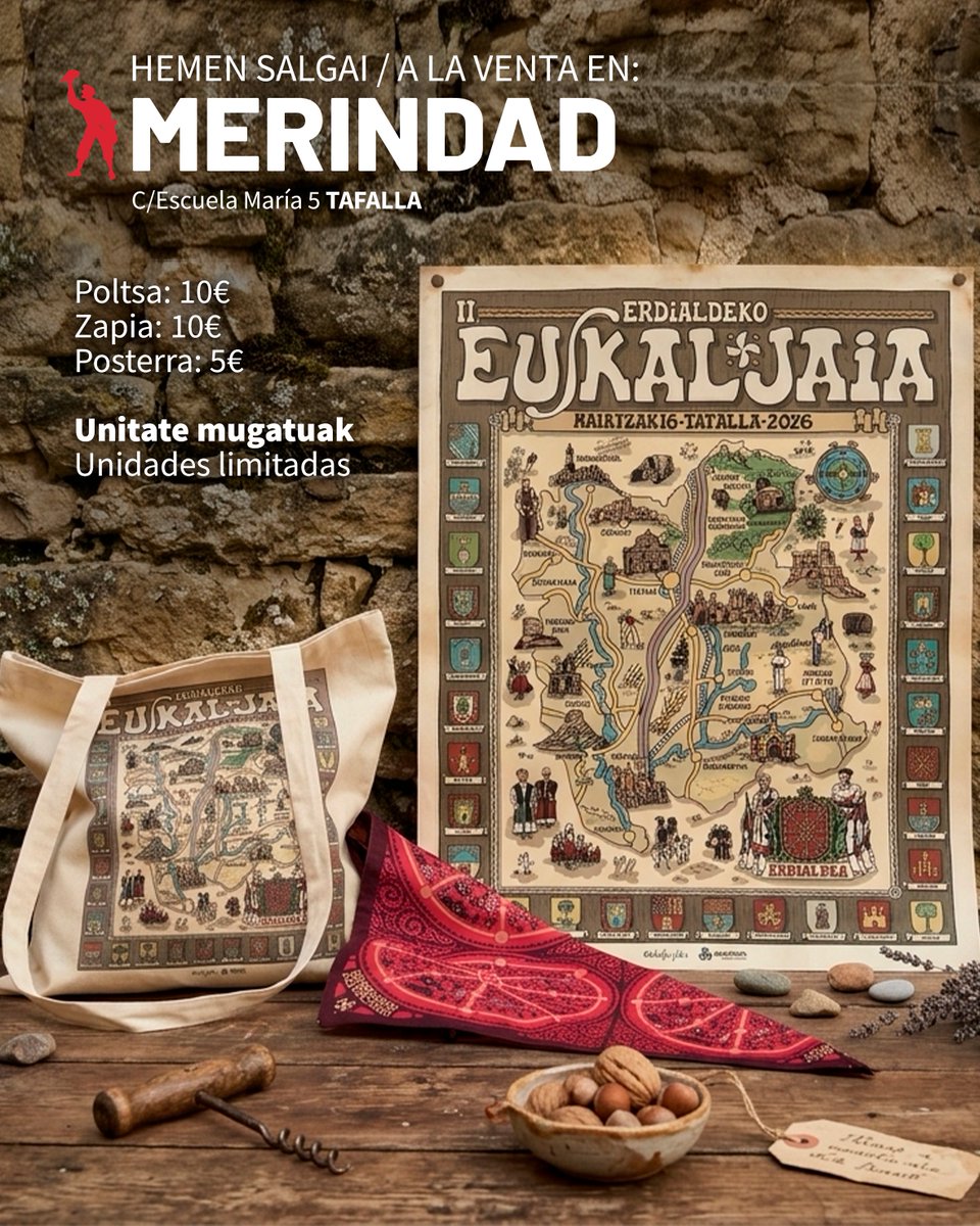 lamerindad's tweet photo. ADI! Erdialdeko Euskal Jaiaren material guztia gure bulegoan eskuratu dezakezu. Ez utzi azken momenturako, unitate mugatuak baitira!!
----
Material de la Euskal Jaia a la venta en la oficina de La Voz de la Merindad. Unidades limitadas, ¡no te quedes con las ganas! @Agerraldiaa https://t.co/9zCS3msPII
