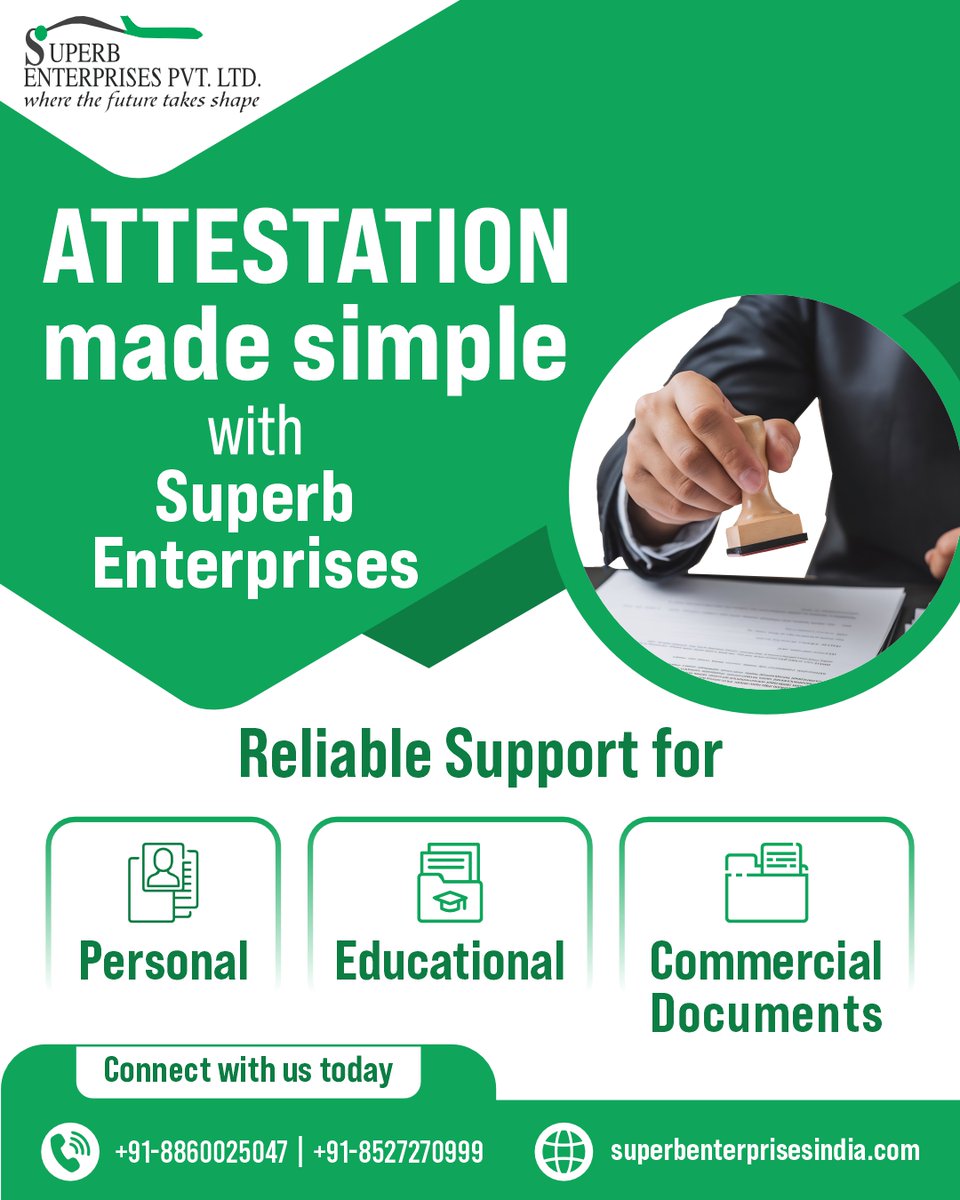 seplgroup's tweet photo. Superb Enterprises offers dependable attestation support to help you handle your documentation with confidence and ease.
Get your documents processed the right way.
📞 +91-8860025047 / +91-9810691953
🌐 https://t.co/DkPgF6kxqE

#attestation #documentattestation #superbenterprises https://t.co/RHaxDdoIa9