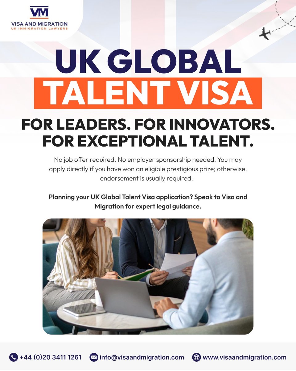 visamigrationuk's tweet photo. The UK Global Talent Visa is designed for highly skilled individuals who want to work in the UK in academia or research, arts and culture, or digital technology. 
Contact Visa and Migration today for professional immigration advice.

#GlobalTalentVisa #UKVisa #VisaAndMigration https://t.co/8Hkilz6Hzs