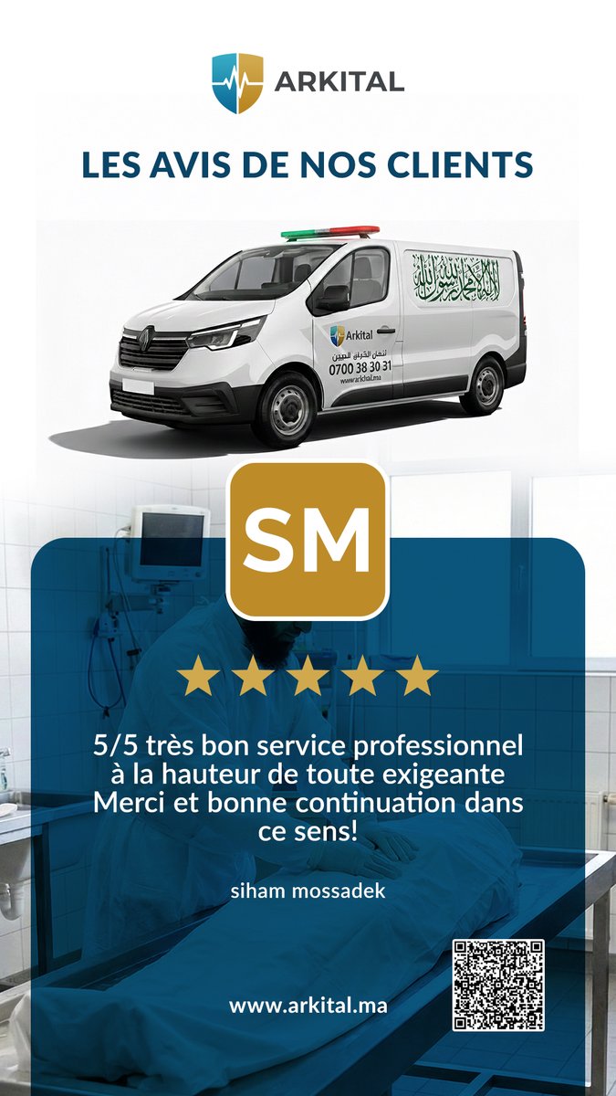 Arkitalma's tweet photo. Derrière chaque avis, une histoire vraie. Notre équipe reste mobilisée 24h/24 pour vous accompagner avec dignité et réactivité.  https://t.co/7Ru4pilwiC #Arkital #Ambulance #Pompesfunebres #Casablanca https://t.co/HNbFn1Gsla