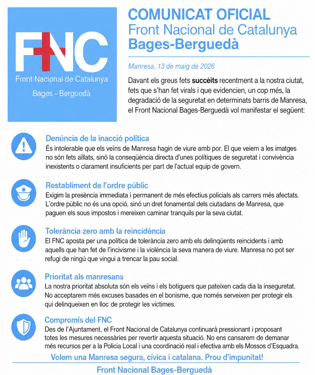 FrontNavas's tweet photo. Comunicat dels fets ocorreguts a Manresa: https://t.co/7ypVgBD5Ea