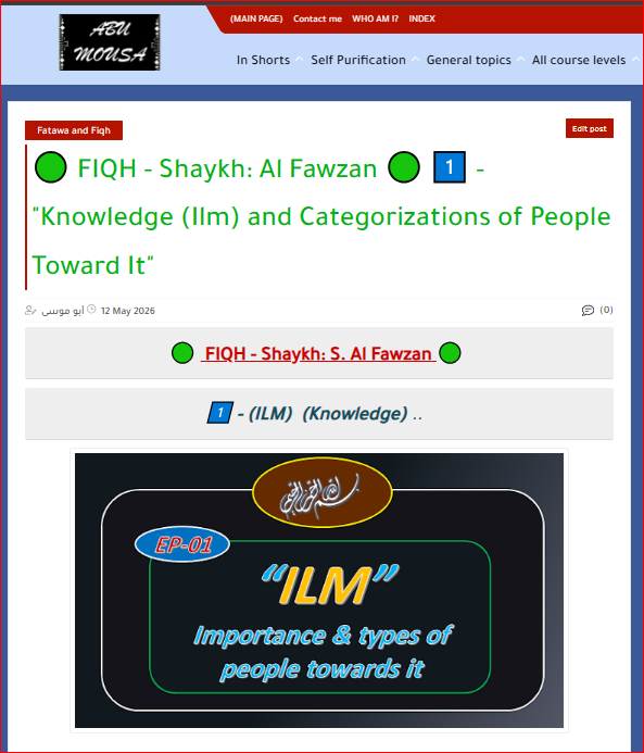 AbuMousaaa's tweet photo. 1st chapter: (ILM) 👇👇
Shaykh Saleh Al Fawzan - حفظه الله - issued a great and short book in Fiqh matters, 
Starting with you - in here - : The first chapter of this book (Mulakhas Fiqhi), titled: (ILM) ..

https://t.co/ZGtrCPf2oK https://t.co/VXl9QiAnPB