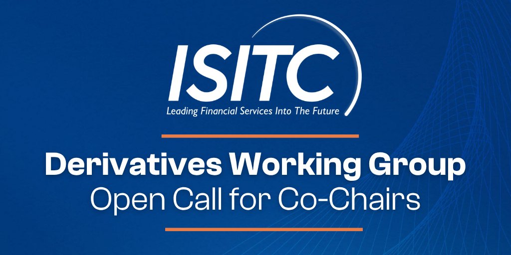 ISITC's tweet photo. The ISITC Derivatives Working Group is seeking an additional Co-Chair! A great opportunity to collaborate with industry leaders and help shape derivatives market practices.

Learn more: https://t.co/aGl2HzHSqk

#Derivatives #CapitalMarkets #ISITC https://t.co/FjU79ZBSDZ