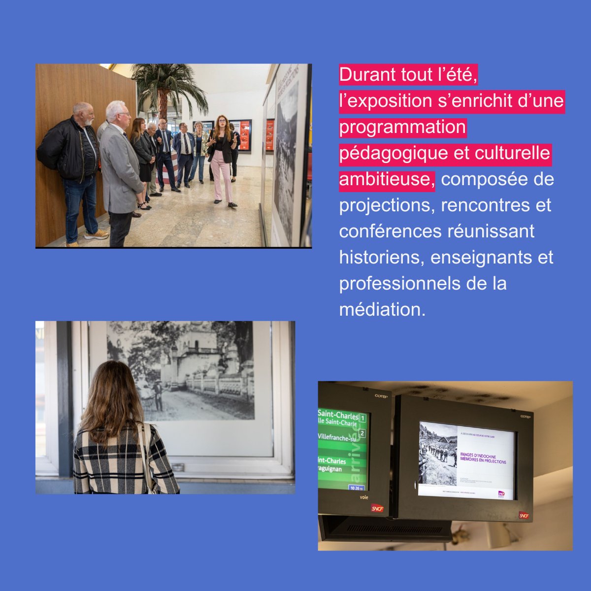 onacvg's tweet photo. 📷Inauguration de l’exposition « Images d’Indochine : Mémoires en projections » à la gare de @VilleStRaphael. Construite en partenariat avec le service culturel de la #SNCF et l’@ecpa_d, elle propose propose un regard à la fois historique et sensible sur la guerre d’Indochine. https://t.co/lkvO4ofImX