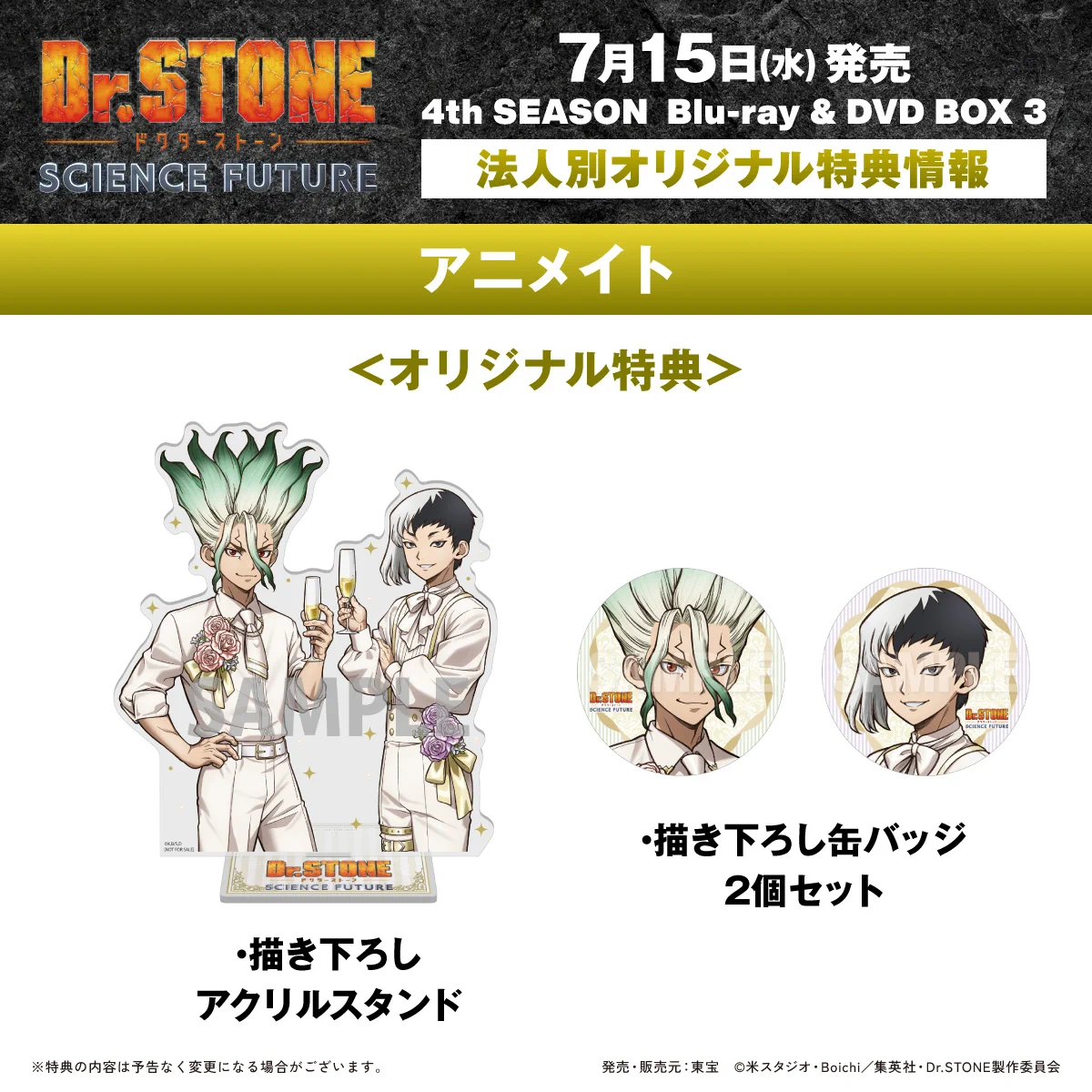 Dr.STONE DVD アニメイト 特典 アクリルスタンド アニメ『Dr.STONE』公式｜アニメシリーズ全話好評配信中！ on X: 