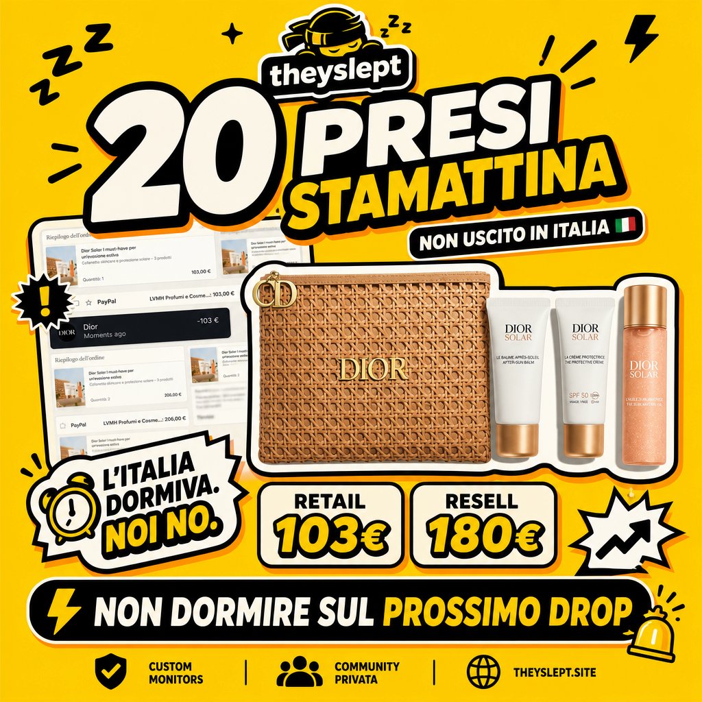 THEYSLEPT_'s tweet photo. i membri della nostra community hanno cook.
Penso che in Italia siamo stati tra gli unici a riuscire a cop un item del genere,non offriamo solo monitor super veloci, ma anche trick e metodi per riuscire a cop item più velocemente https://t.co/Tme67lHUSq https://t.co/o36PUR2Id8