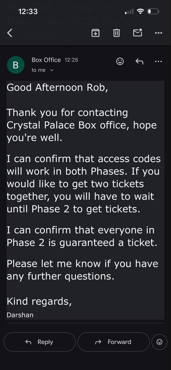 robwhite09's tweet photo. @TomThePalaceFan @TomDutty From box office just now mate https://t.co/qlK93imC2u