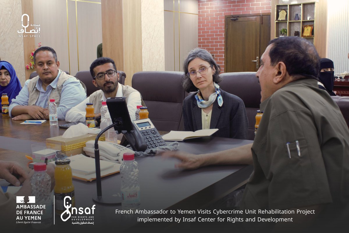 Insafyemen's tweet photo. #Insaf Center for Rights and Development accompanied  Her Excellency Catherine Corm-Kammoun, Ambassador of France to #Yemen, during her visit to the Cyber Blackmail Unit and the site designated for the expansion of the Cybercrime Unit in #Aden.

The visit included a review of the ongoing efforts to rehabilitate and #develop the Unit under the *“E-Justice – Brave Women”* project, including technical, training, and equipment support aimed at strengthening responses to cyber #blackmail cases and enhancing protection for women and girls.
For more information, visit our website below.
 https://t.co/4r96DAZaaj

@France_in_Yemen 
@corm_kammoun 
@gouvernementFR 
@EmanHomaid 
@SaleemAlaghbari 
#Insaf_Center #Digital_Protection #French_Embassy #Yemen