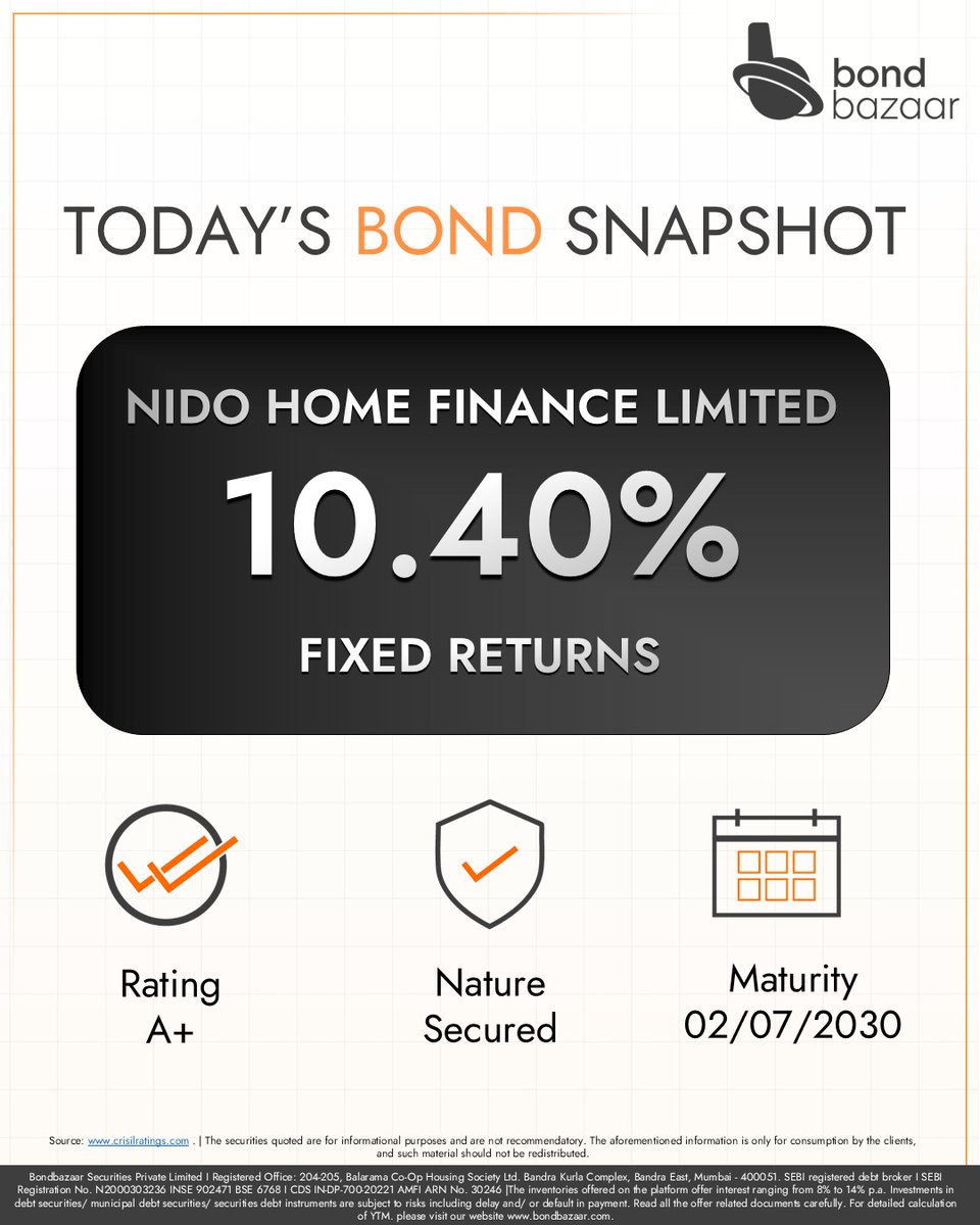 Bondbazaar_In's tweet photo. Exploring fixed-income investment options?

Featured issuers include:

Keertana Finserv Limited | Nido Home Finance Limited | Sammaan Capital Limited

#Bonds #BondInvesting #FixedIncome #Bondbazaar https://t.co/NAICf92Wgt