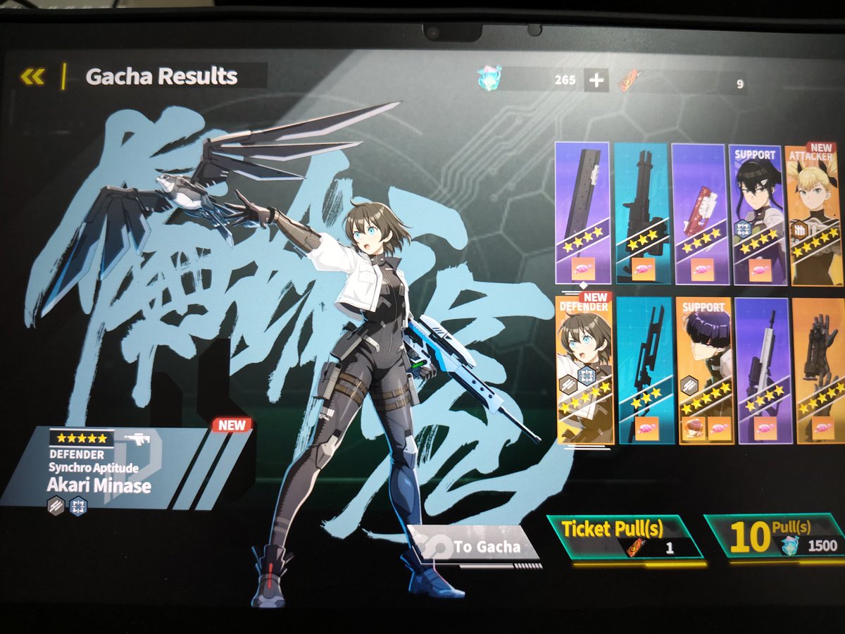 sufren90's tweet photo. Got 3 five star characters in one pull. Guess, I am very lucky today! 🎉  #KaijuNo8 #KaijuNo8THEGAME #AkariMinase https://t.co/PMjq85fpXL