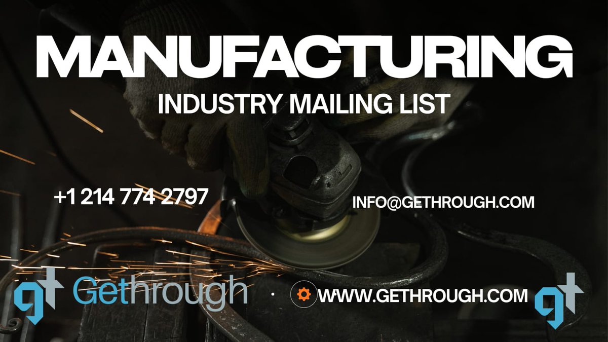 gethroughinc's tweet photo. Target the right manufacturing professionals with our high-quality Manufacturing Email Database. Expand your sales pipeline and reach key buyers in automotive, industrial, electronics &amp; heavy manufacturing sectors.

https://t.co/3uK0oRoDYa

+1(214)-774-2797 info@gethrough.com https://t.co/sqFHC7Z1z4