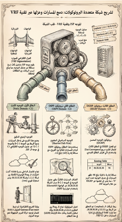 khalidoonamoh's tweet photo. VRF (Virtual Routing and Forwarding)؟
VRF هو تقنية في الشبكات تسمح بإنشاء عدة جداول توجيه (Routing Tables) داخل نفس الراوتر، بحيث يتم عزل الترافيك وكأن لديك أكثر من راوتر مستقل على جهاز واحد
🔥 لماذا نستخدم VRF؟
🔒 عزل الشبكات 
🏢 دعم عدة عملاء 
📡 تشغيل نفس IP في أكثر من شبكة https://t.co/pLXE5abfwV