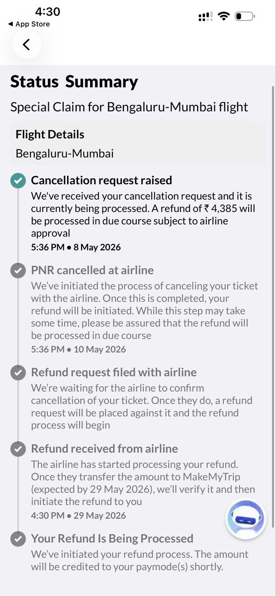 AditiShetty22's tweet photo. Very disappointing experience with @flyspicejet &amp; @makemytrip.

My Bangalore–Mumbai SpiceJet flight on 4th May was heavily delayed, after which airport staff advised cancellation and confirmed refund within 3days. I have cancellation proof, screenshots &amp; videos.
Refund unresolved https://t.co/OVA6l8bCYz