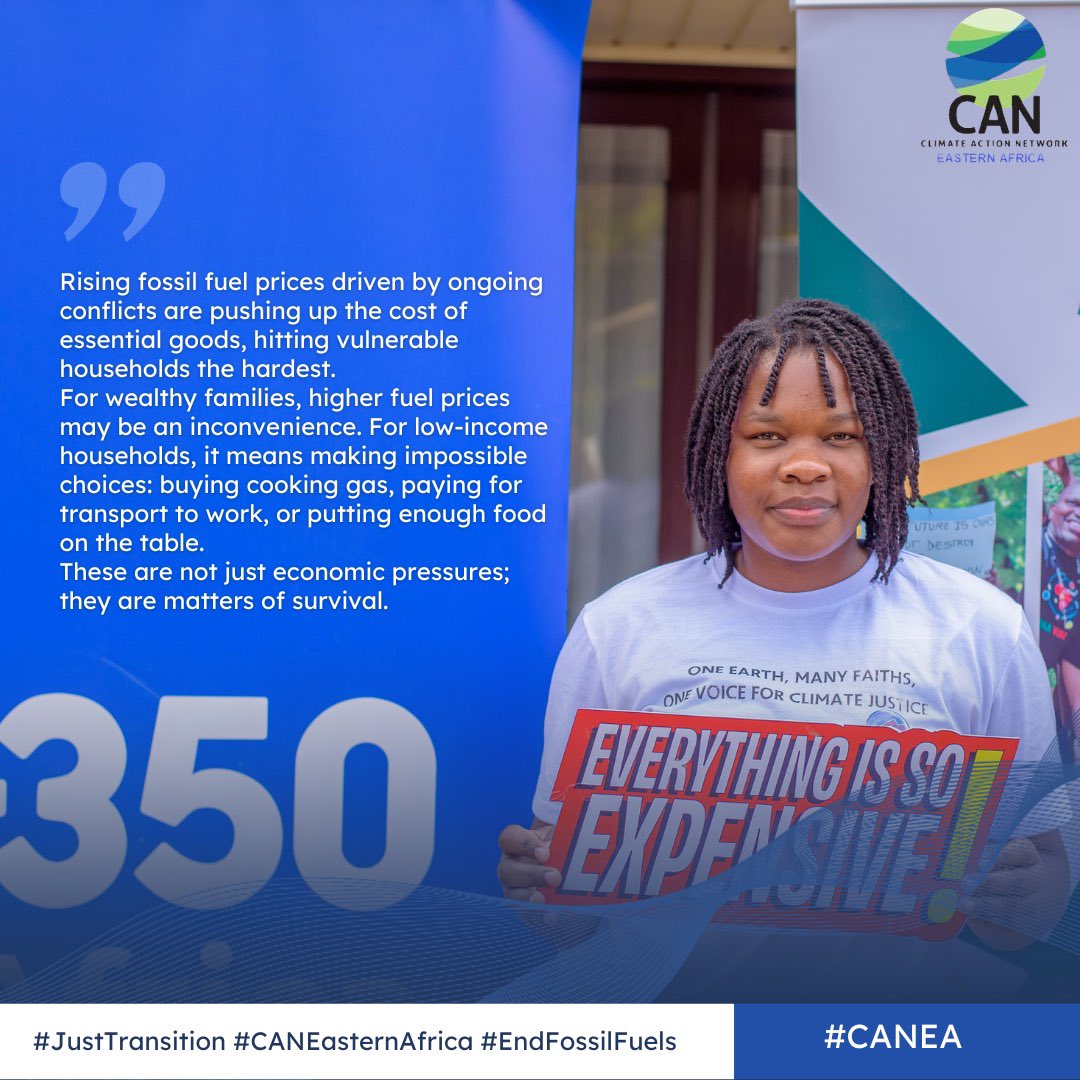 CANEasternAfric's tweet photo. Conflict-driven fossil fuel price hikes are driving up the cost of essential goods, hitting vulnerable households hardest.

For wealthier families, it’s an inconvenience. 

#JustTransition #CANEA #CANEasternAfrica #EndFossilFuels https://t.co/lQ4QOVhrNX