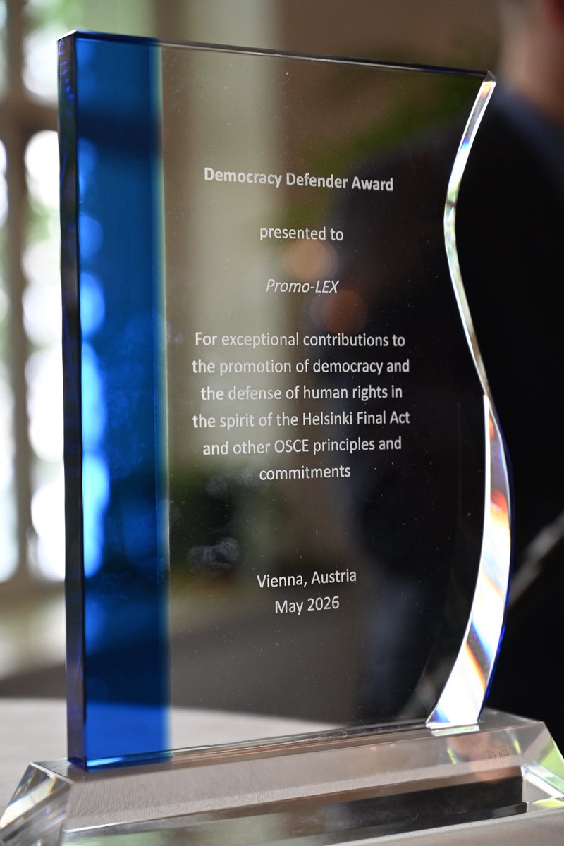 SwitzerlandOSCE's tweet photo. ✨ Congratulations to Promo-LEX, recipient of the 2026 Democracy Defender Award in Vienna.

On the Award’s 10th anniversary, together with seven other delegations, we honor those who stand up for democracy, human rights and fundamental freedoms in the spirit of the Helsinki Final Act and @OSCE commitments.

🕊️ For more than 20 years, the @promolex Association has worked to advance democracy and protect #HumanRights in Moldova.

As 2026 OSCE Chair, Switzerland is proud to support and promote these shared values.

#OSCE26CH