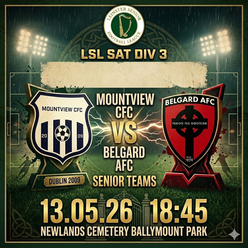 mountviewCFC's tweet photo. Match Day 18
🆚️ Belgard afc
🏆 @LSLLeague Sat Div 3
🕖 18:45
📲 FAI Connect
@AlQuinn2015 @hitthechannels @FinalWhistleIE https://t.co/8dsTyfoKKC