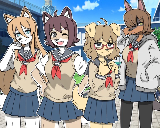 #愛犬の日 JK犬獣人まとめました。 この子たちと学園生活送れるゲームを血反吐吐きながら作ってます