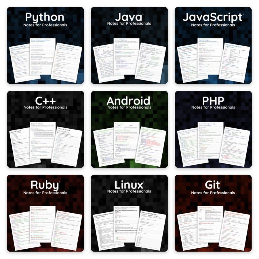 swapnakpanda's tweet photo. 10000+ Pages Programming Notes - 💯 FREE

❯ Java
https://t.co/2rKRxLUSdn

❯ SQL
https://t.co/znG8DpEw2i

❯ Python
https://t.co/DY7MROYr3b

❯ JavaScript
https://t.co/hCoORpALO1

❯ HTML5
https://t.co/LiUrB5Zrdq

❯ CSS
https://t.co/wqCHTj5meu

❯ DSA
https://t.co/q9pzbiszxO

❯ C
https://t.co/K4f8ak3WIB

❯ C++
https://t.co/JFiYKtlLfx

❯ Node.js
https://t.co/2afOvKoP9y

❯ Git
https://t.co/Ff2MTw0VzG

❯ Linux
https://t.co/ypDmYB91Gy

❯ ALL BOOKS (40+ Subjects)
https://t.co/2AcQ2C0MQ1