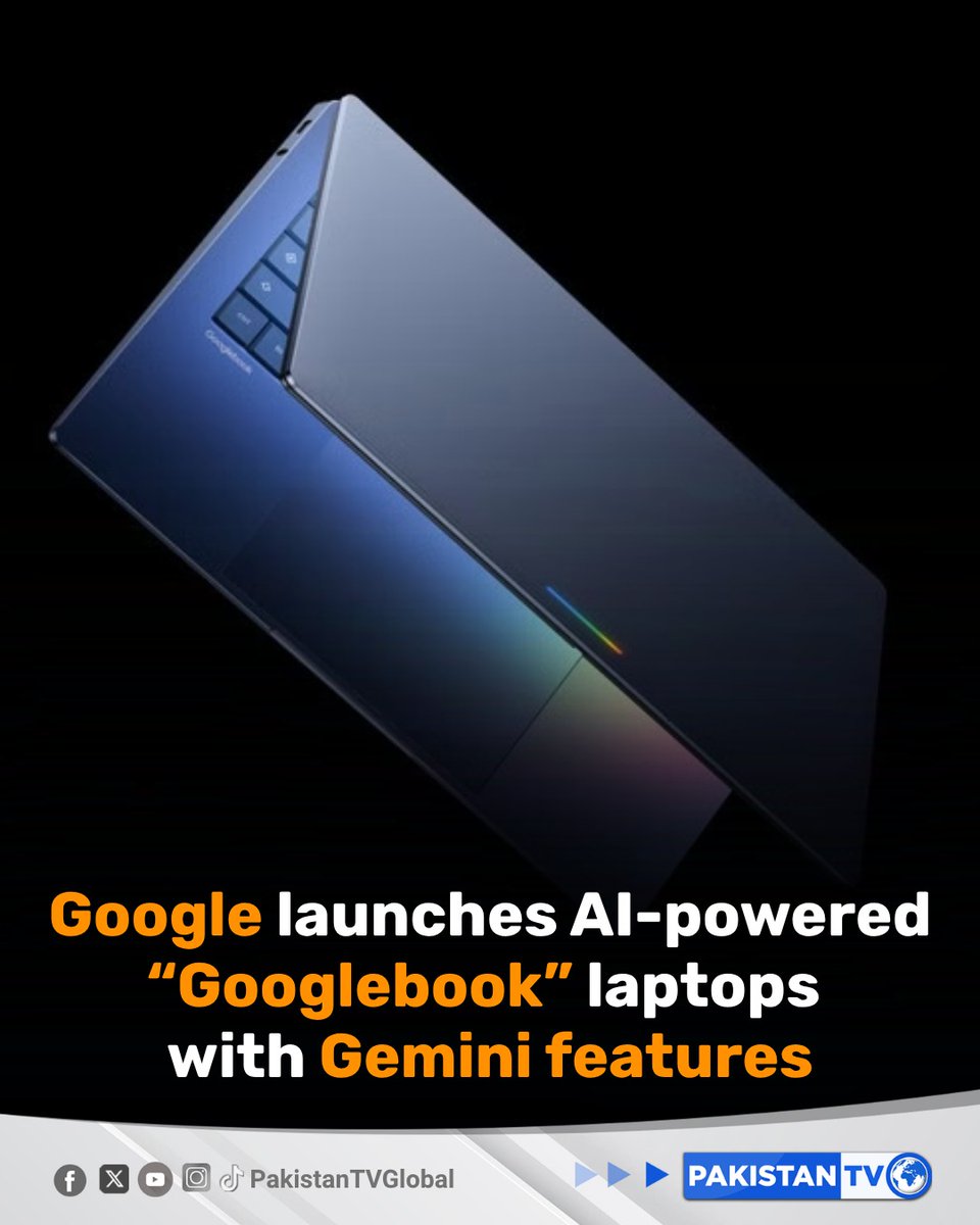 PakTVGlobal's tweet photo. Google has unveiled its new “Googlebook” laptops powered by Gemini, introducing AI-driven tools like the Magic Pointer for contextual actions and “Create My Widget” for building personalized dashboards using simple prompts.
#Googlebook #GeminiAI #AIPoweredPC #TechLaunch #PakistanTV