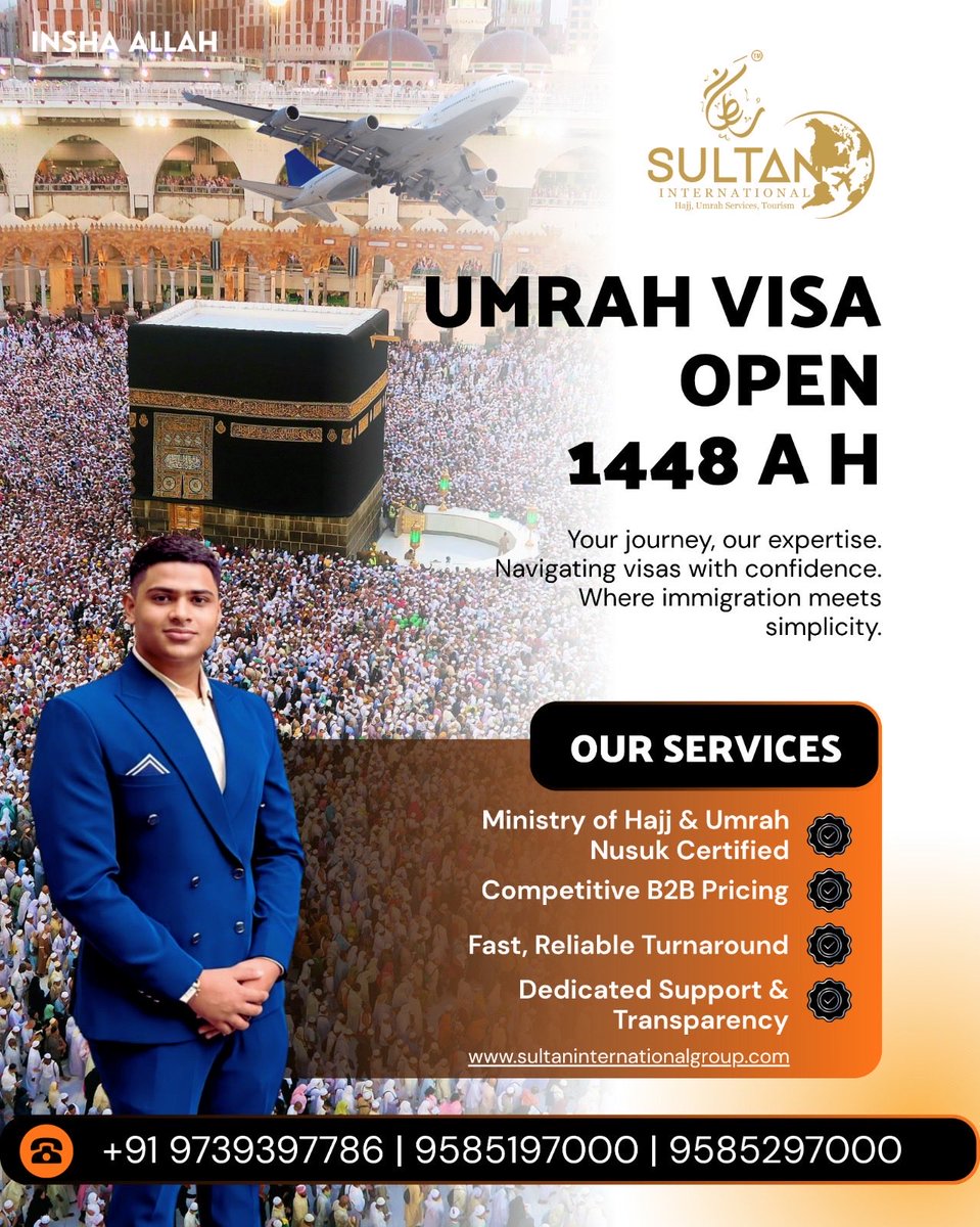 sultanintlgroup's tweet photo. ✨ Blessed Announcement ✨
Sultan International Travels Pvt. Ltd. is honored to be approved by the Ministry of Hajj and Umrah and Nusuk for this new Islamic year. We warmly welcome all guests of Allah and dedicated tour operators on this sacred journey. Let your faith guide you https://t.co/saVhv6jlhc