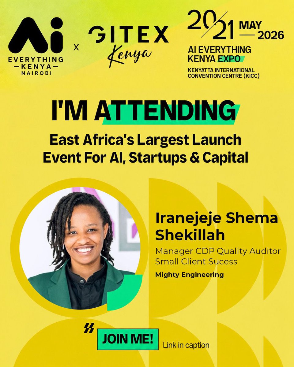 MEngineeringCo1's tweet photo. We are thrilled to announce that our Manager CDP Quality Auditor
Small Client Success, Iranejeje Shema Shekillah will be attending East Africa’s largest launch event for AI, startups, and capital at AI Everything Kenya Expo 2026. https://t.co/fc2LpNfAFI