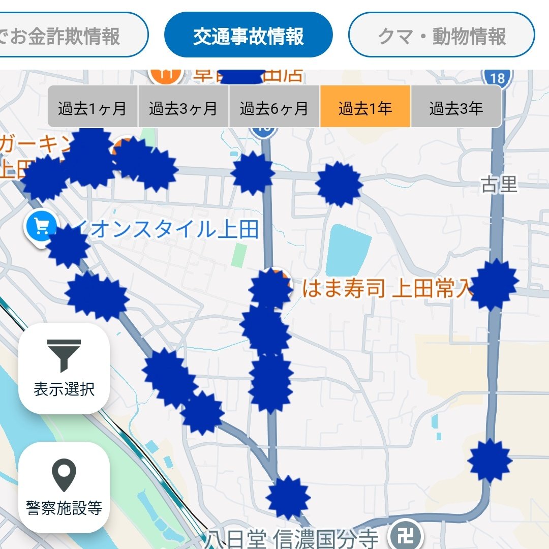 dora_reha's tweet photo. 「左の地域」と「右の地域」
どちらの地域のお店に
買い物に行きたいですか？

ちなみに…
🔵→交通事故の発生場所

長野県警察アプリ（#ライポリス）
で可視化すると
お店選びの参考になります👇️ https://t.co/6XMYwW40YW