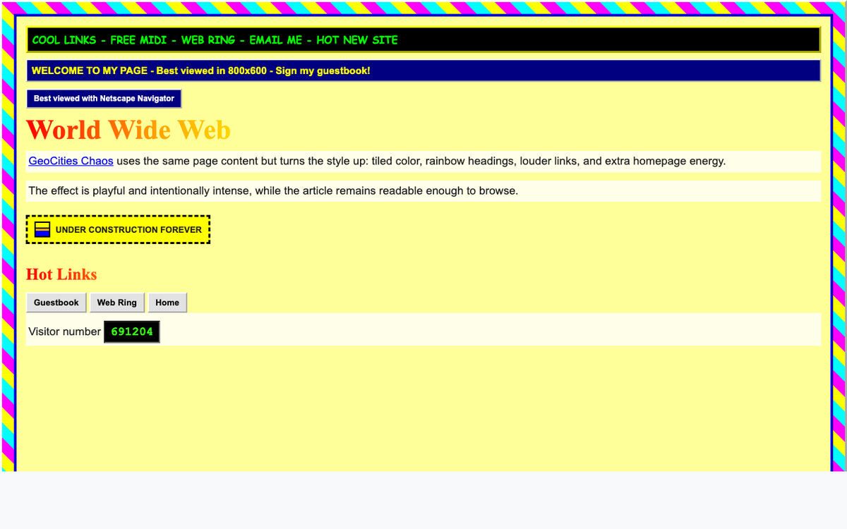 SubmergedTime's tweet photo. Turn ordinary webpages into a tasteful 1990s-style version on demand.   https://t.co/HCn9yGAQx8 https://t.co/STU4ktSBfH