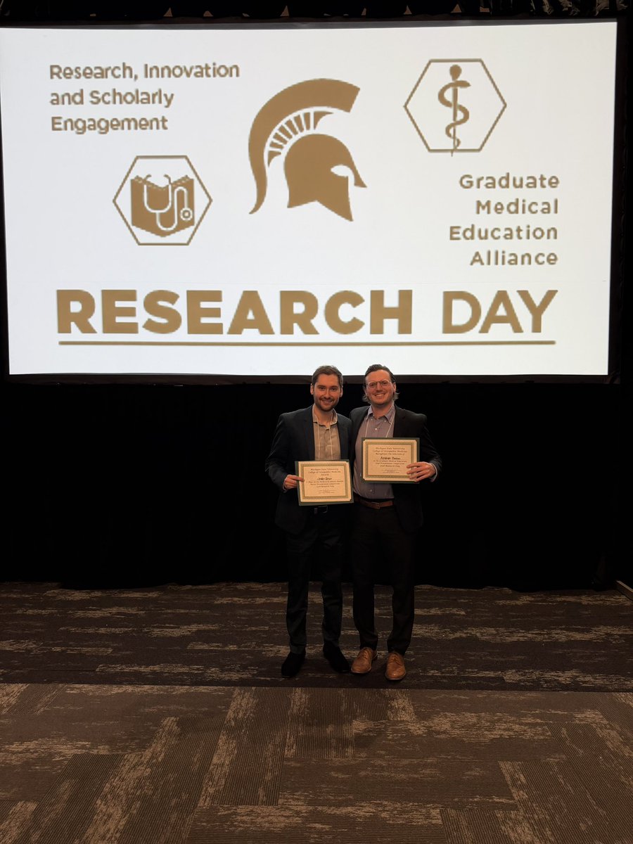 DMCUrology's tweet photo. Congratulations to our PGY-4s Alex Benben and Jordan Sarver for their award winning presentations at @MSU_Osteopathic Research Day!!! @2bens @j_sarver10 https://t.co/DX0b2CEpZ1