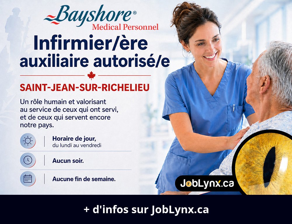 JobLynxCA's tweet photo. https://t.co/s0FiW8hYre | #Infirmier(#Infirmière) #auxiliaire autorisé(e) | Saint-Jean-Sur-#Richelieu | Bayshore #Medical Personnel
👀 Tous les détails sur JobLynx https://t.co/s0FiW8hYre

Un poste à combler? https://t.co/1ehQ6Z8XS9

#JobLynx #emploi #nurse https://t.co/lan7QwuUB9